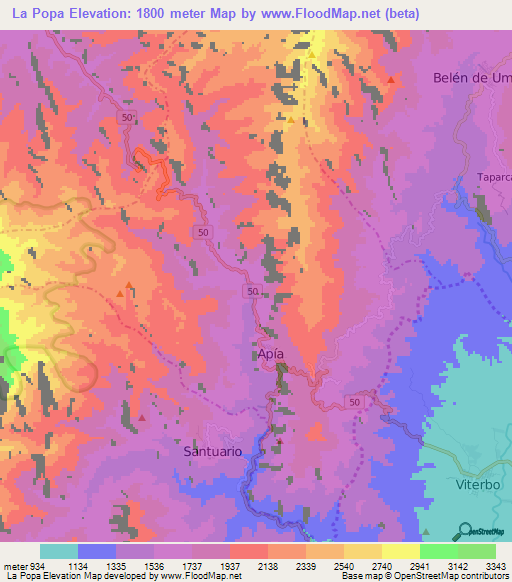 La Popa,Colombia Elevation Map