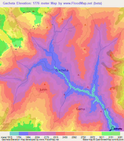 Gacheta,Colombia Elevation Map