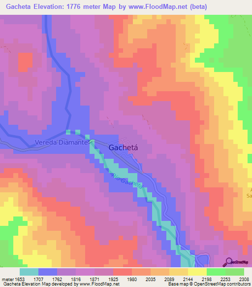 Gacheta,Colombia Elevation Map