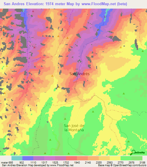 San Andres,Colombia Elevation Map