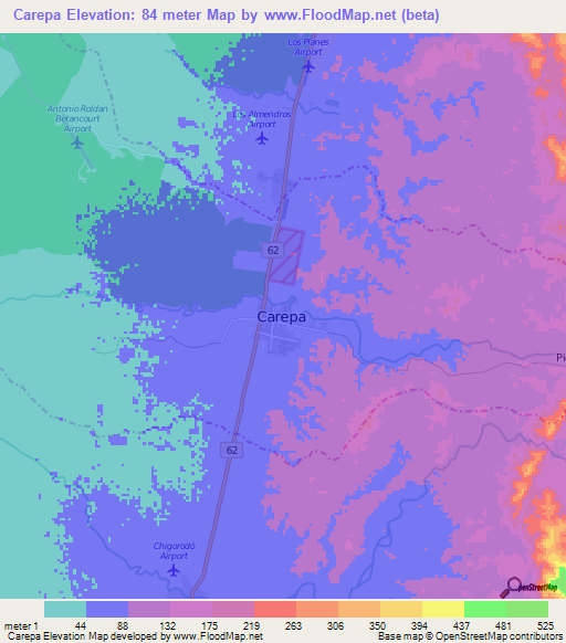 Carepa,Colombia Elevation Map