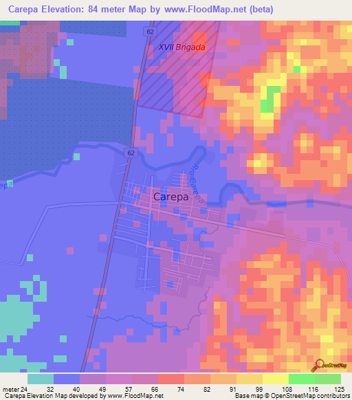 Carepa,Colombia Elevation Map