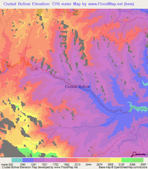 Ciudad Bolivar,Colombia Elevation Map