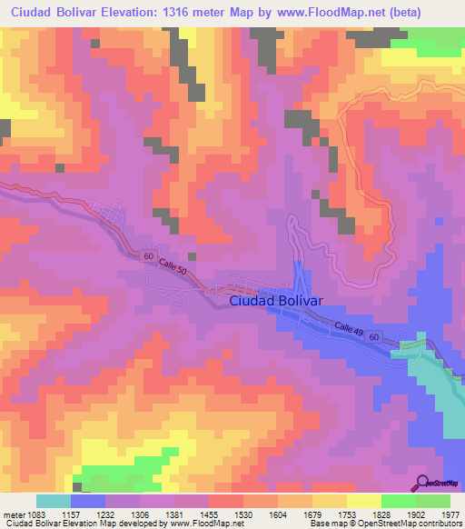 Ciudad Bolivar,Colombia Elevation Map