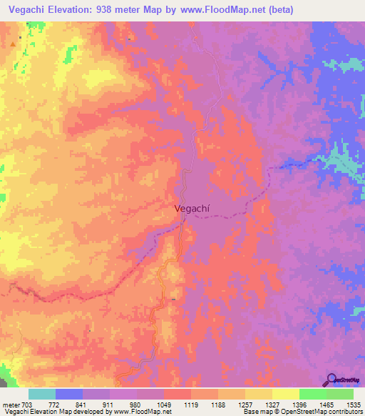 Vegachi,Colombia Elevation Map