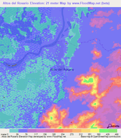 Altos del Rosario,Colombia Elevation Map