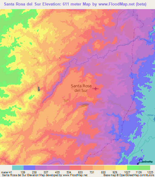 Santa Rosa del Sur,Colombia Elevation Map