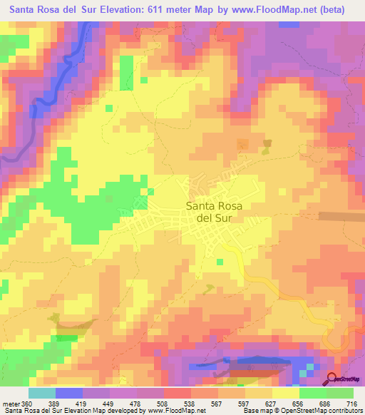 Santa Rosa del Sur,Colombia Elevation Map