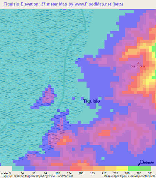 Tiquisio,Colombia Elevation Map