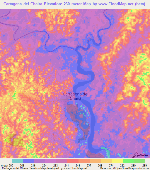 Cartagena del Chaira,Colombia Elevation Map