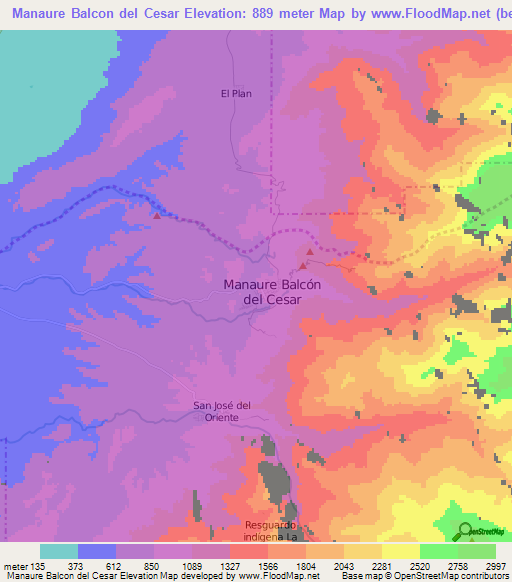 Manaure Balcon del Cesar,Colombia Elevation Map