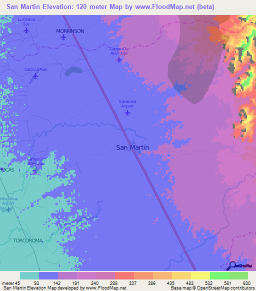 San Martin,Colombia Elevation Map