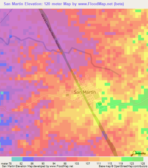 San Martin,Colombia Elevation Map