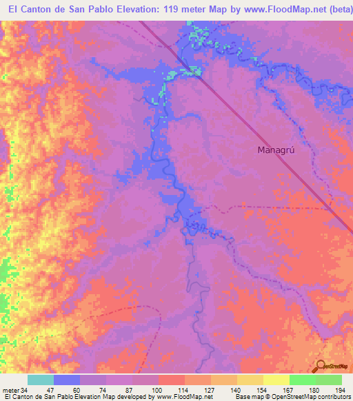 El Canton de San Pablo,Colombia Elevation Map