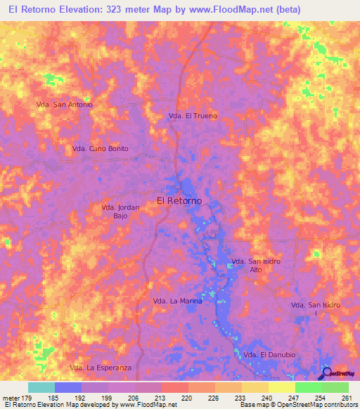 El Retorno,Colombia Elevation Map