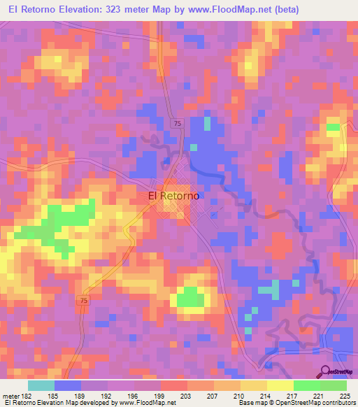 El Retorno,Colombia Elevation Map