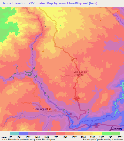 Isnos,Colombia Elevation Map