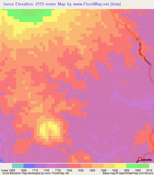 Isnos,Colombia Elevation Map