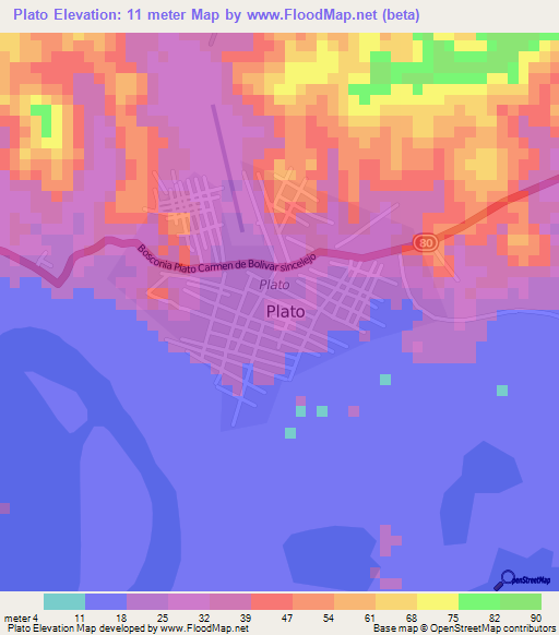 Plato,Colombia Elevation Map