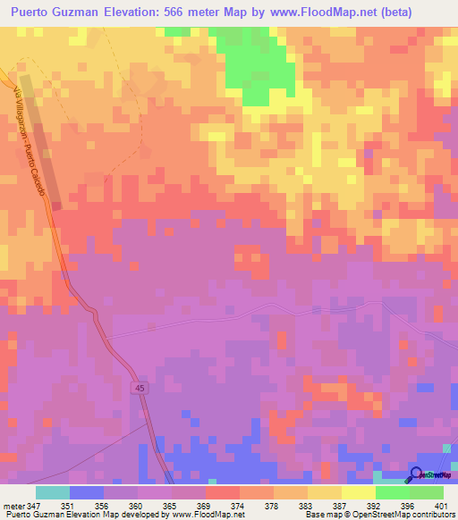 Puerto Guzman,Colombia Elevation Map