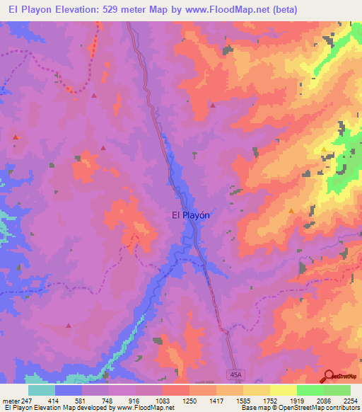 El Playon,Colombia Elevation Map