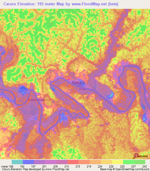 Caruru,Colombia Elevation Map