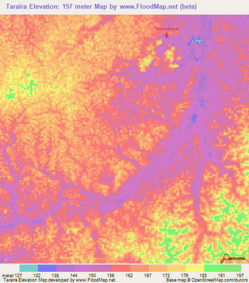 Taraira,Colombia Elevation Map