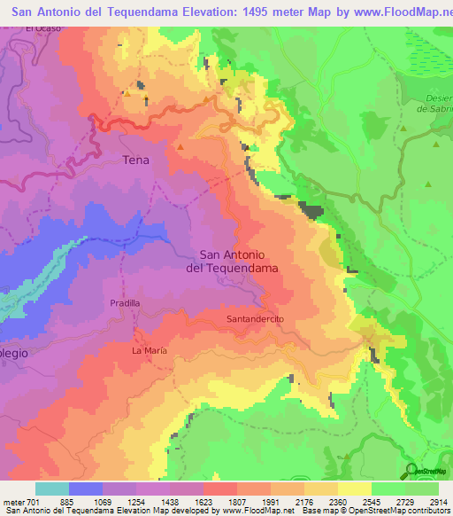 San Antonio del Tequendama,Colombia Elevation Map