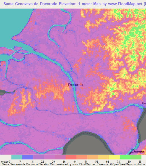 Santa Genoveva de Docorodo,Colombia Elevation Map