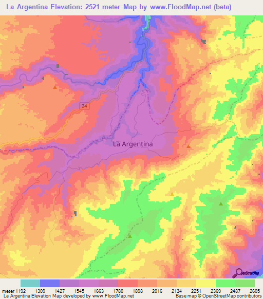 La Argentina,Colombia Elevation Map