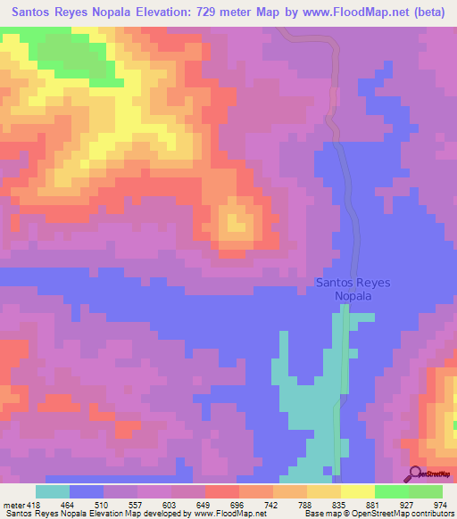 Santos Reyes Nopala,Mexico Elevation Map