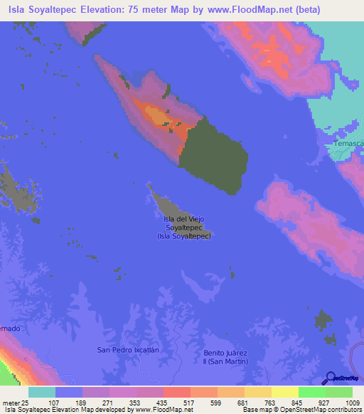 Isla Soyaltepec,Mexico Elevation Map