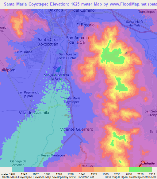 Santa Maria Coyotepec,Mexico Elevation Map