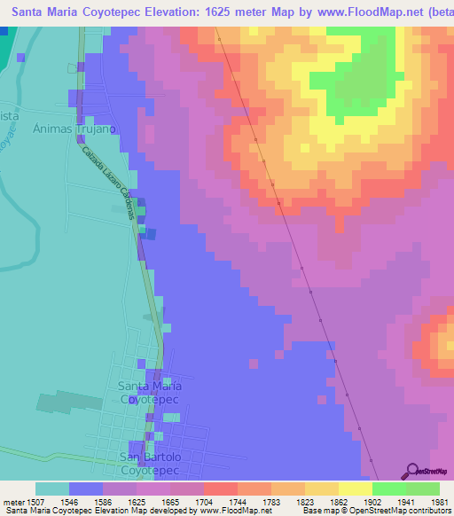 Santa Maria Coyotepec,Mexico Elevation Map