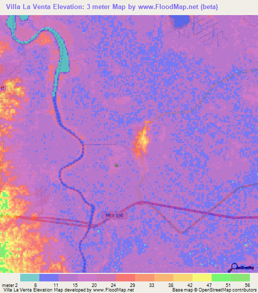 Villa La Venta,Mexico Elevation Map