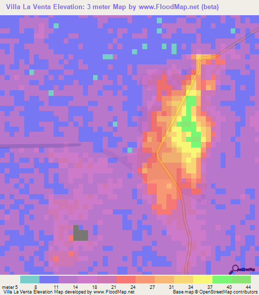 Villa La Venta,Mexico Elevation Map