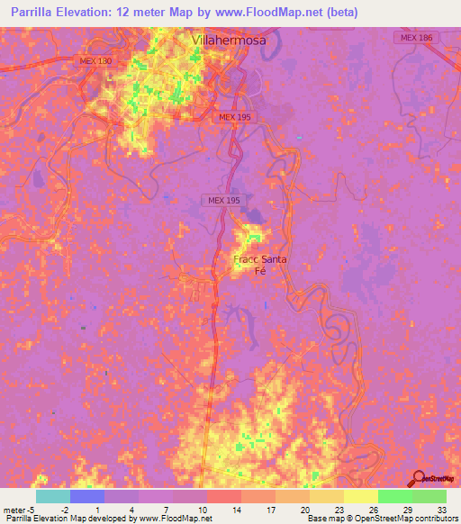 Parrilla,Mexico Elevation Map