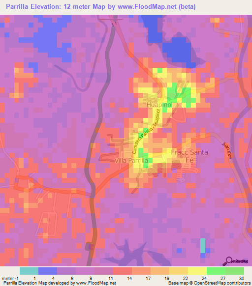 Parrilla,Mexico Elevation Map