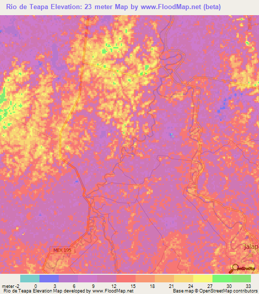 Rio de Teapa,Mexico Elevation Map