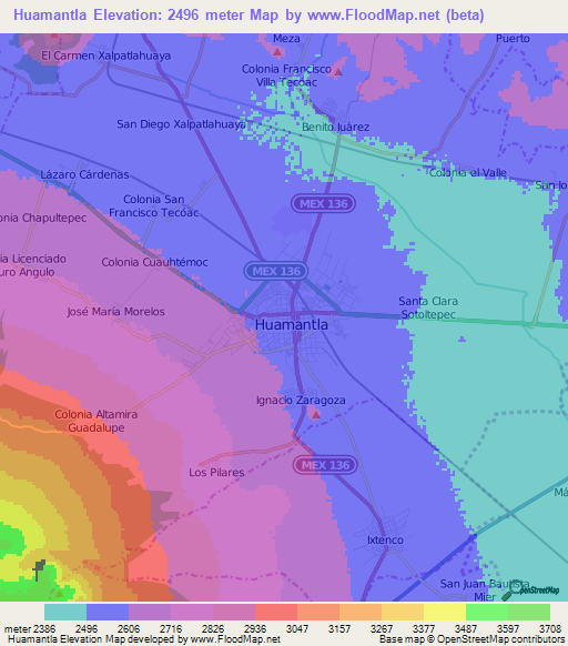 Huamantla,Mexico Elevation Map