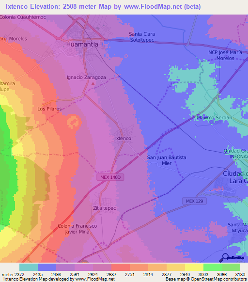 Ixtenco,Mexico Elevation Map