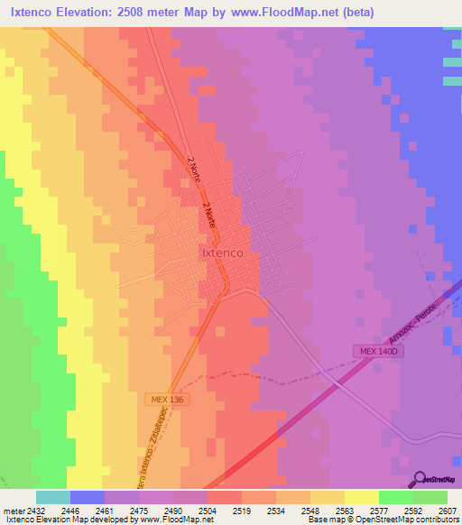 Ixtenco,Mexico Elevation Map