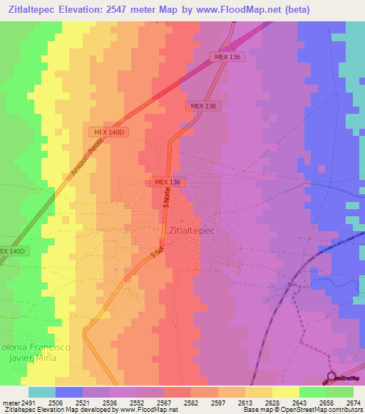 Zitlaltepec,Mexico Elevation Map