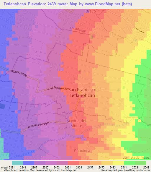 Tetlanohcan,Mexico Elevation Map