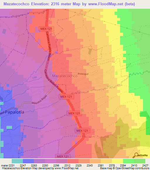 Mazatecochco,Mexico Elevation Map