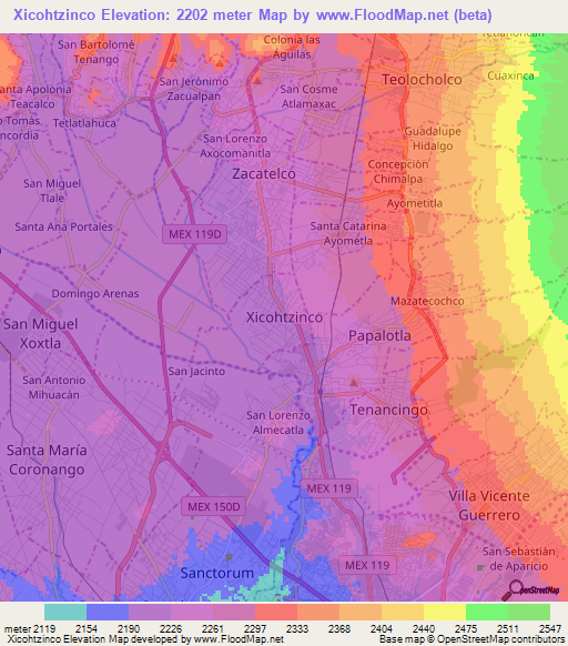 Xicohtzinco,Mexico Elevation Map