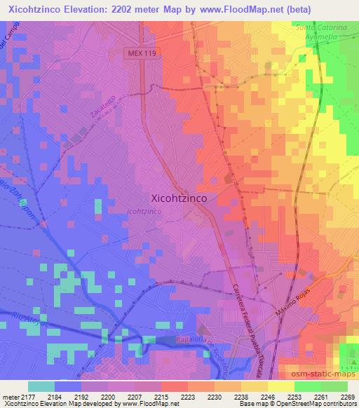 Xicohtzinco,Mexico Elevation Map
