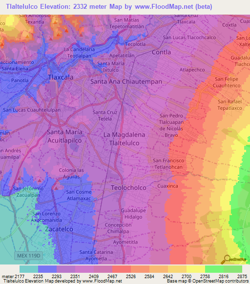 Tlaltelulco,Mexico Elevation Map