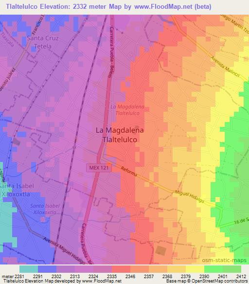 Tlaltelulco,Mexico Elevation Map