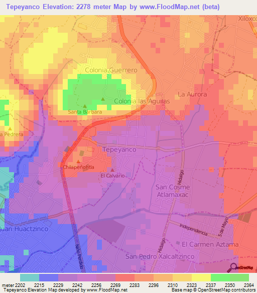 Tepeyanco,Mexico Elevation Map